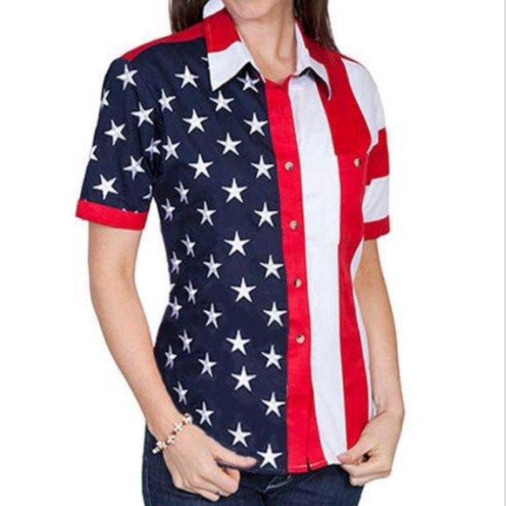 American Flag 4th of July Embroidered Shirt